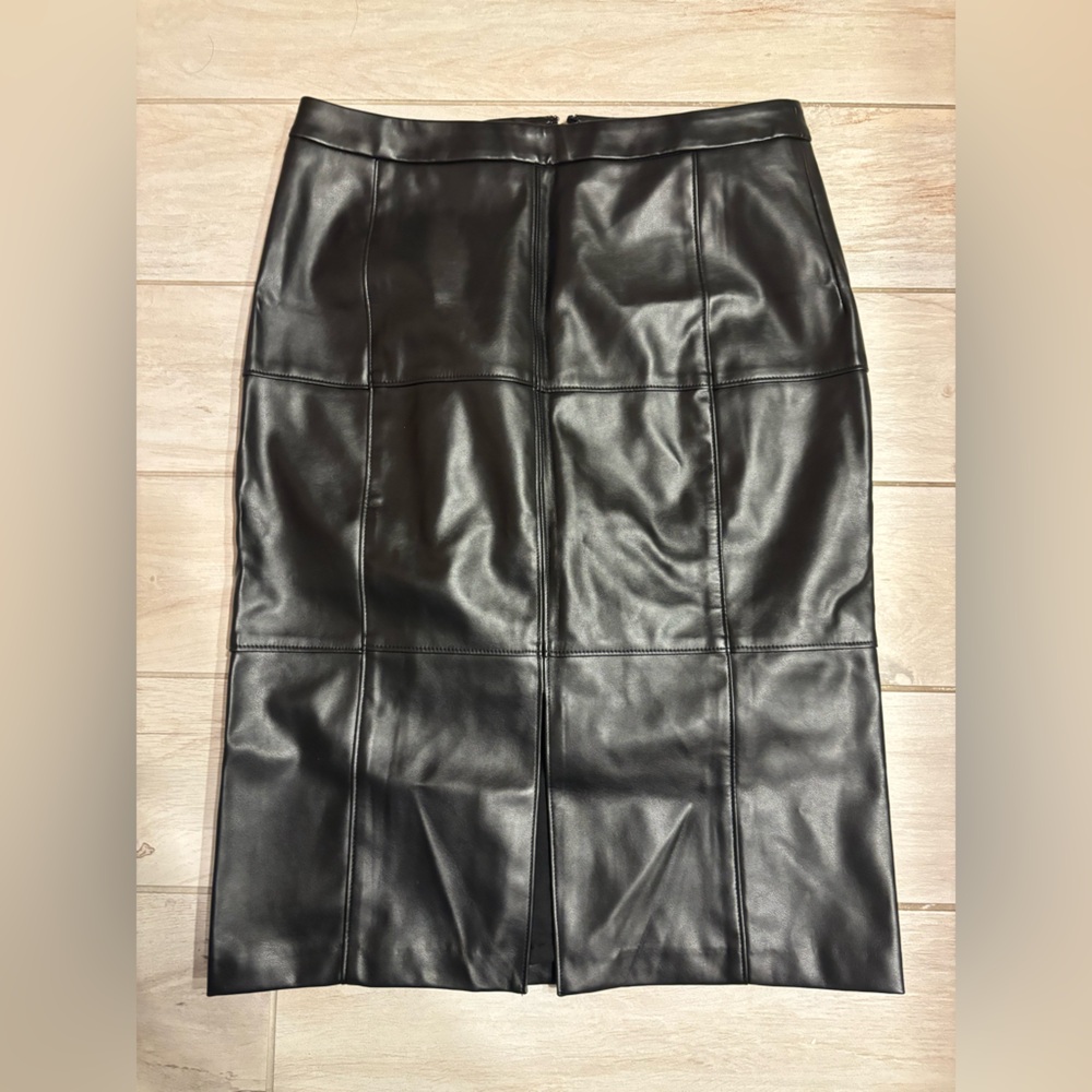 White House Black Market Black Faux Leather Pencil Skirt, Size 8